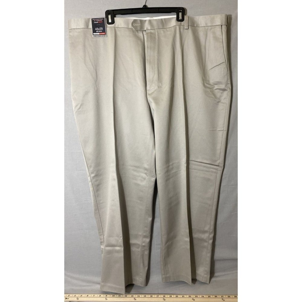 Roundtree & York Men Classic Pants Khaki Ultimate Expander Waistband CHINO 48x29